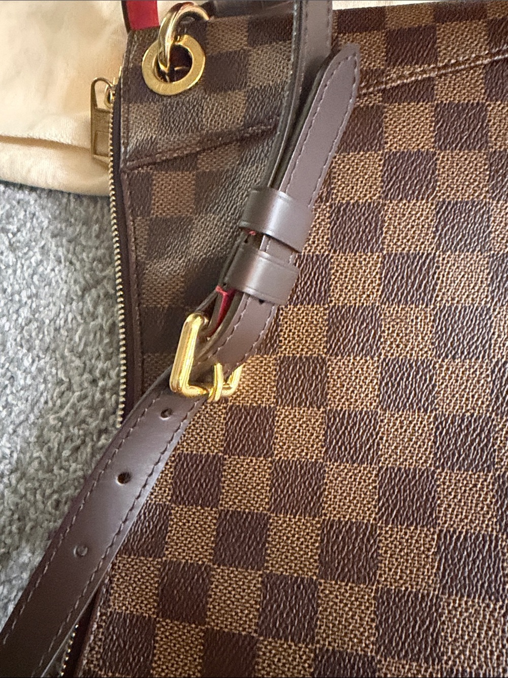Louis Vuitton Brown Damier Shoulder Bag with Red Strap Accent - Picture 10 of 10